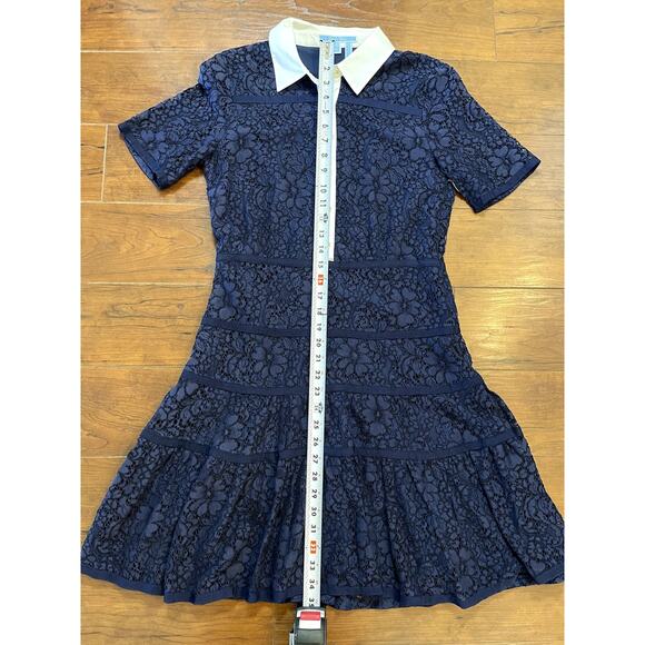 Draper James Meadow Lace Dress Navy Lace Collared Fit Flare Knee Length Size 6 - Picture 10 of 13